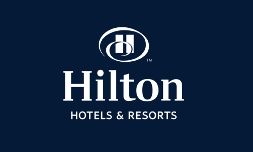 Hilton Hotels & Resorts logo on a dark blue background.