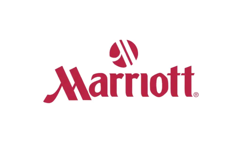 Marriott logo: red wordmark with a circular emblem above the name, centered on a white background